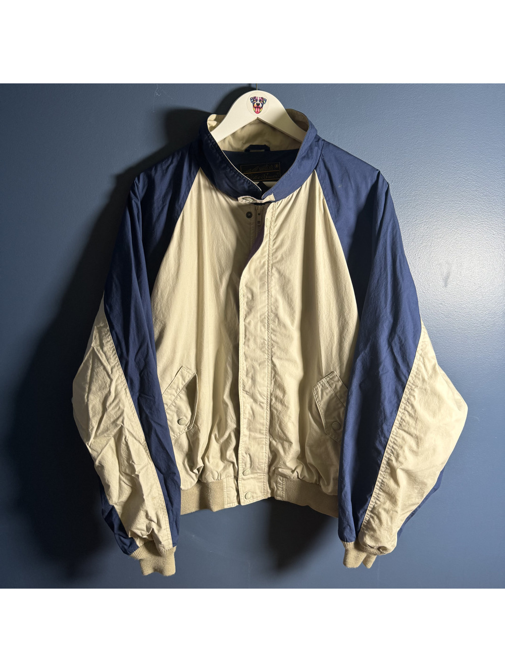 Vintage Eddie Bauer Outdoor Colorblock Windbreaker Jacket Mens XL Blue Beige 90s